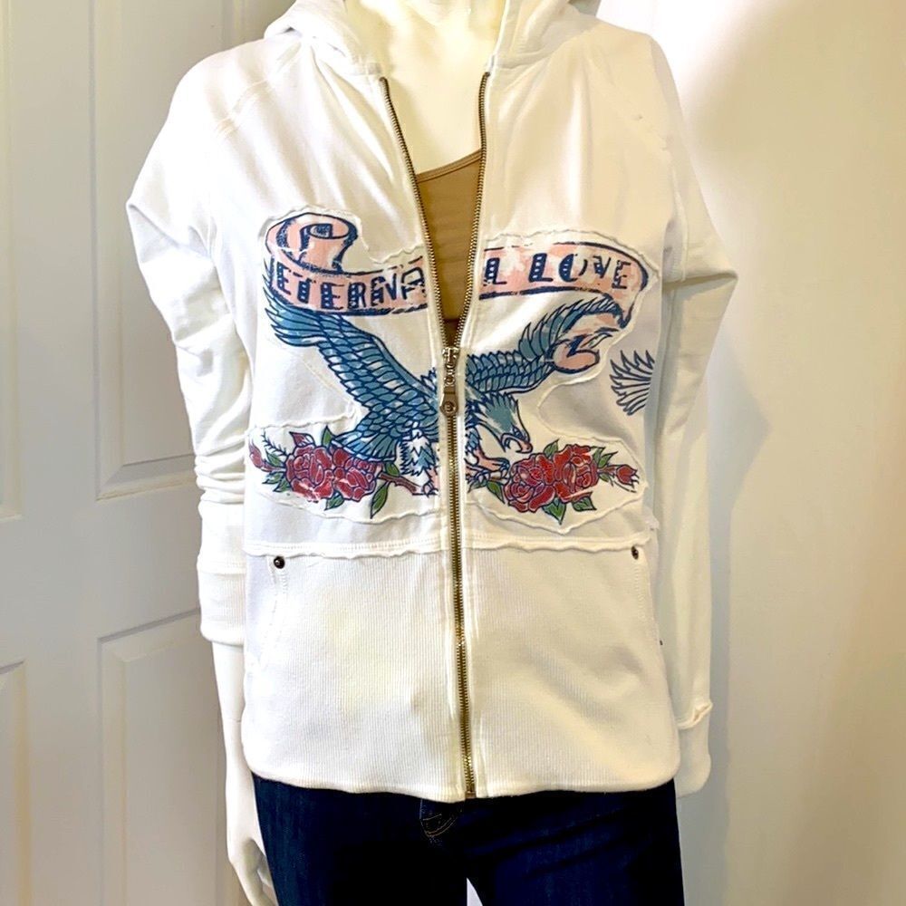 Vintage Y2K Hoodie Sweatshirt Bejeweled Susan Fixel Tattoo Art S/M Ed Hardy vibe